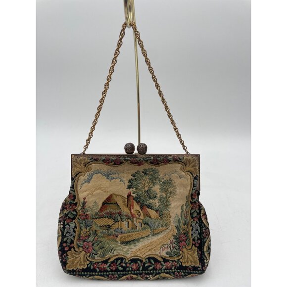 Vintage Walborg Made In France Handbag Tapestry Purse With Chain Strap & Scenic - Picture 1 of 13